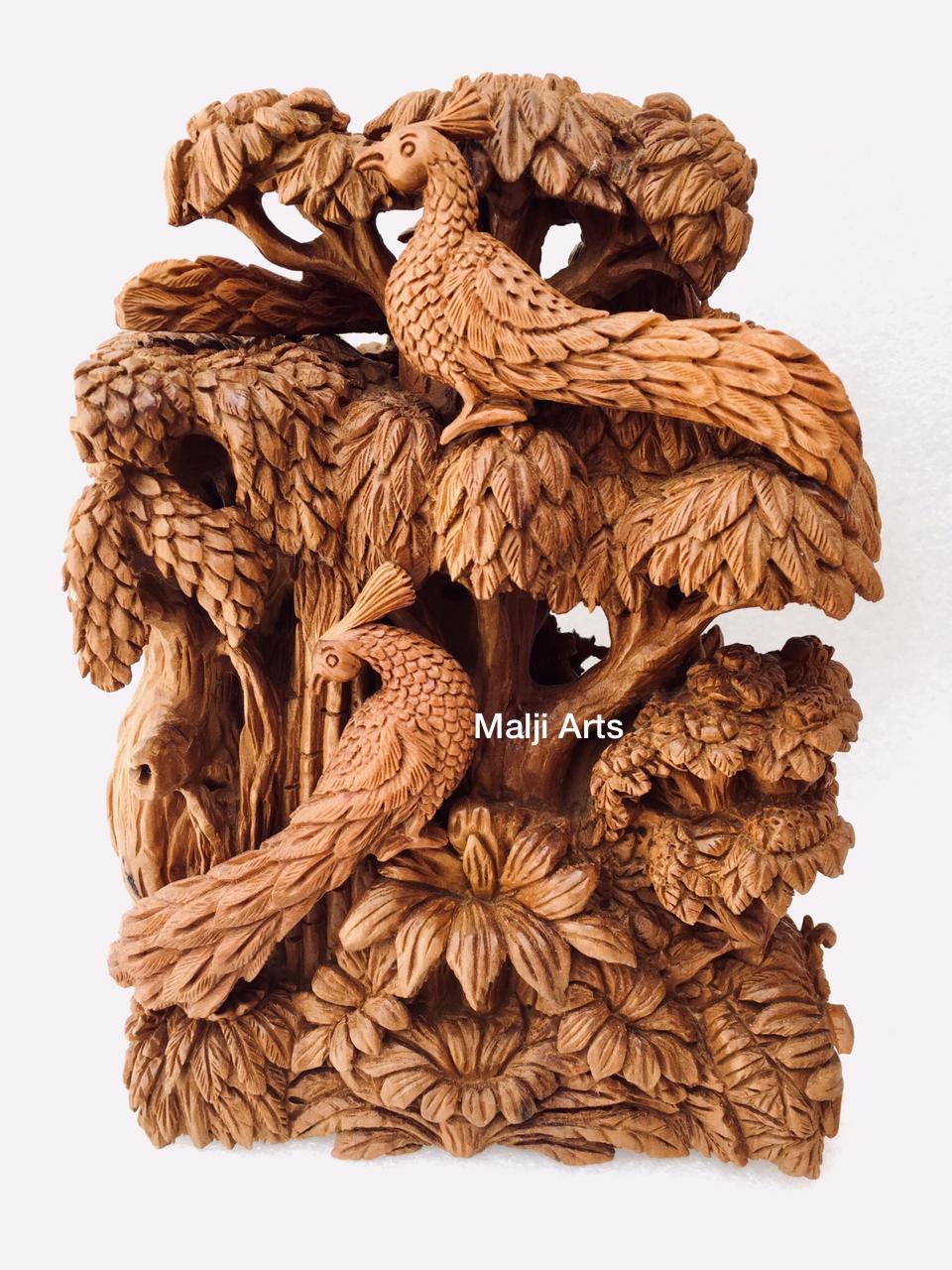 Sandalwood Baby krishna under tree playing flute - Malji Arts