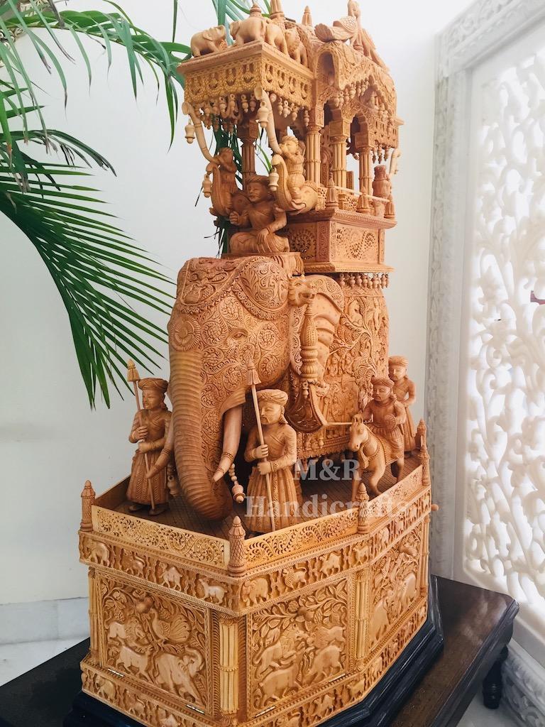 Wooden fine Carved Royal Elephant Ambabari - Malji Arts