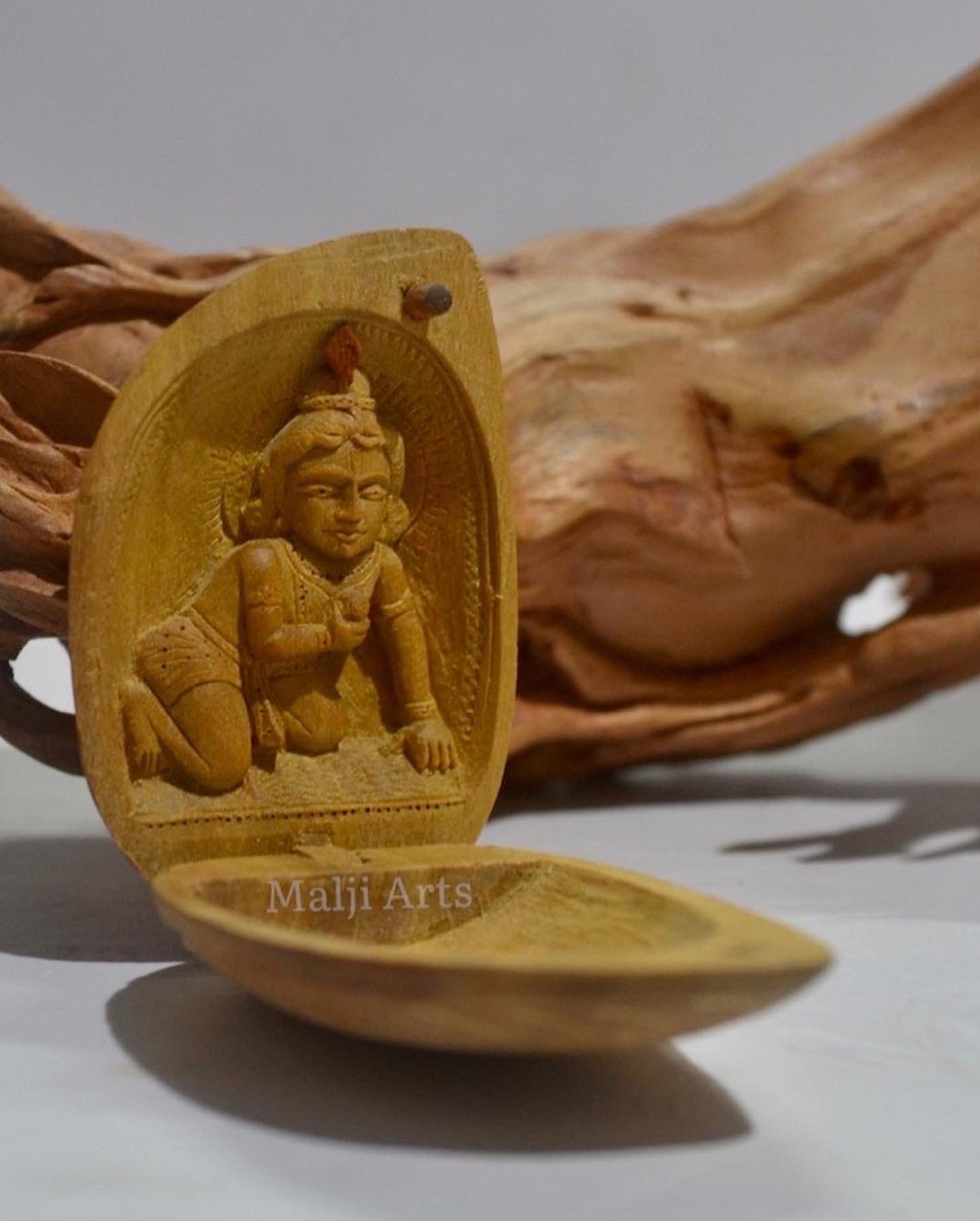 Sandalwood Opening Almond Devoted Baby Krishna - Malji Arts