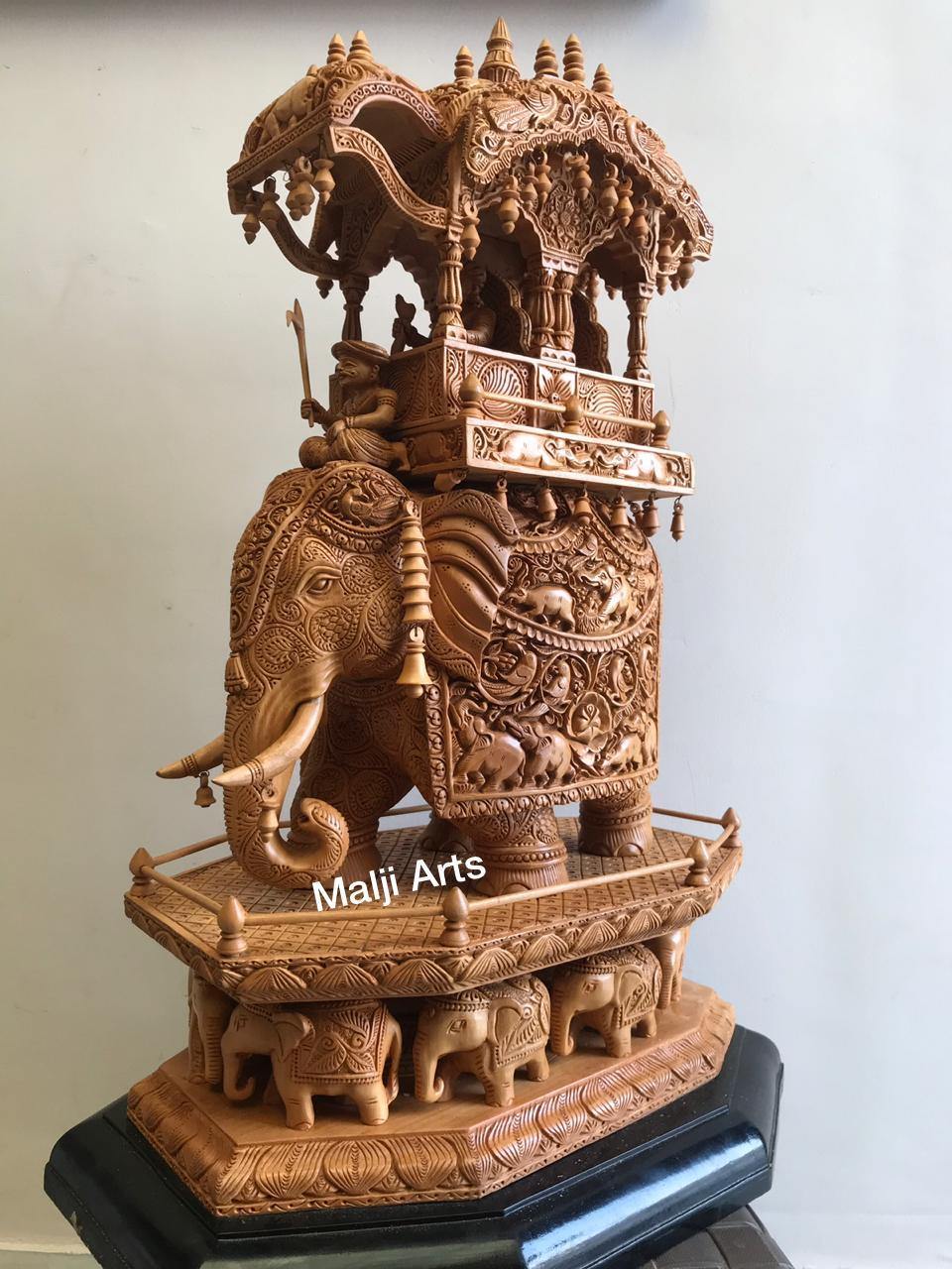 Big Size Wooden Fine Carved Ambabari Royal Safari - Malji Arts