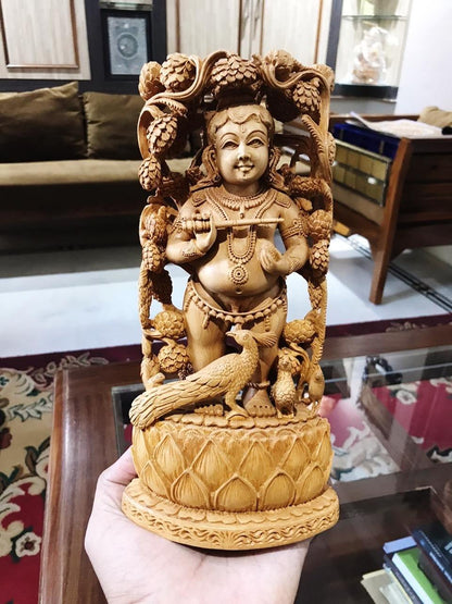 Wooden Fine Hand Carved Standing Baby Krishna Statue - Malji Arts