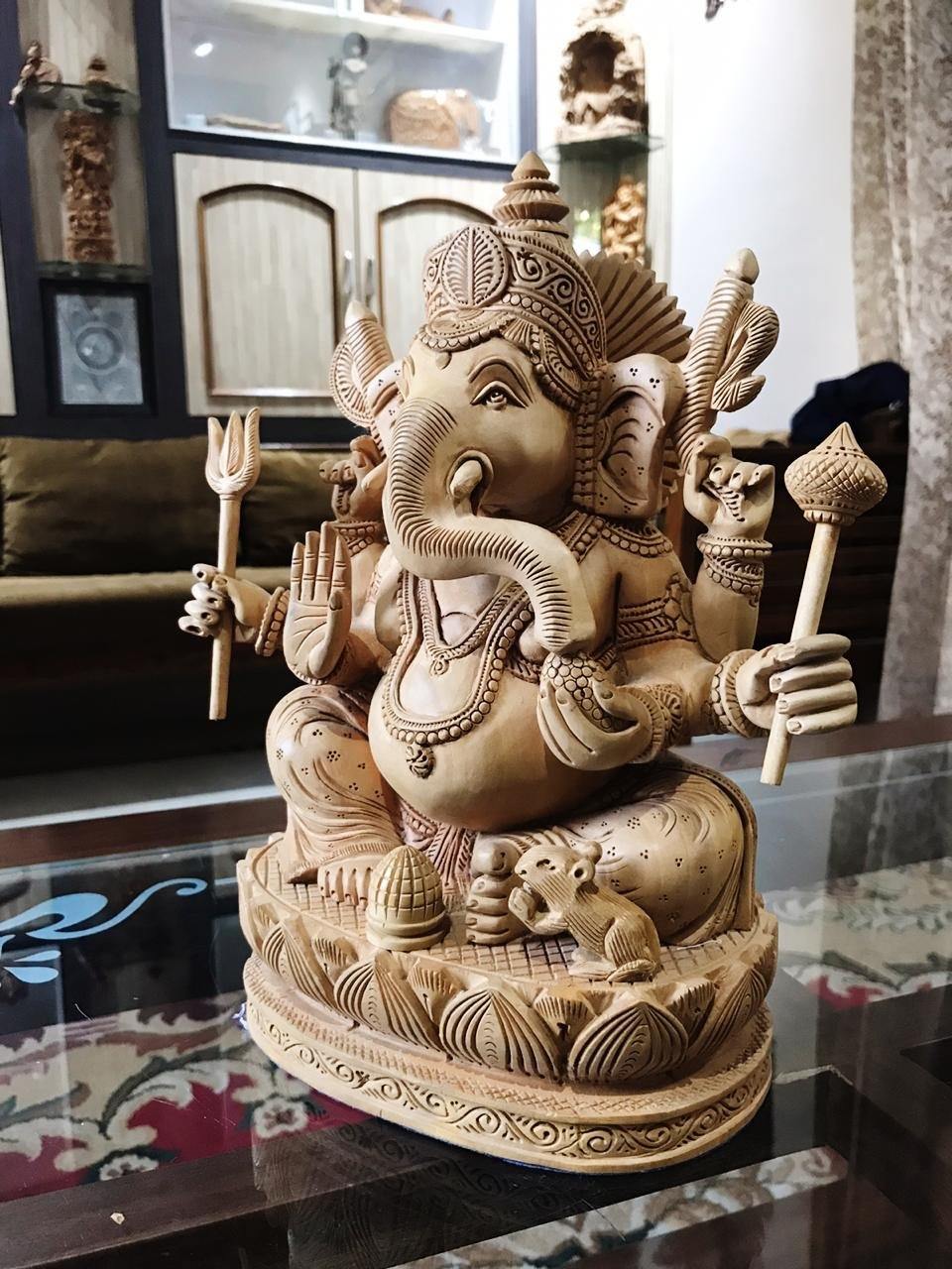 6 Hands Ganesha Sitting Fine Carved Statue - Malji Arts