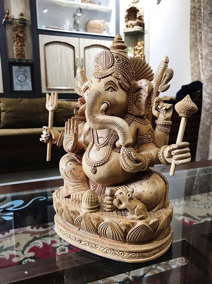 6 Hands Ganesha Sitting Fine Carved Statue - Malji Arts