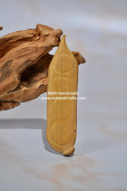 Sandalwood Miniature Carved Peapod Bean Features The Makkah Madina Inside - Malji Arts