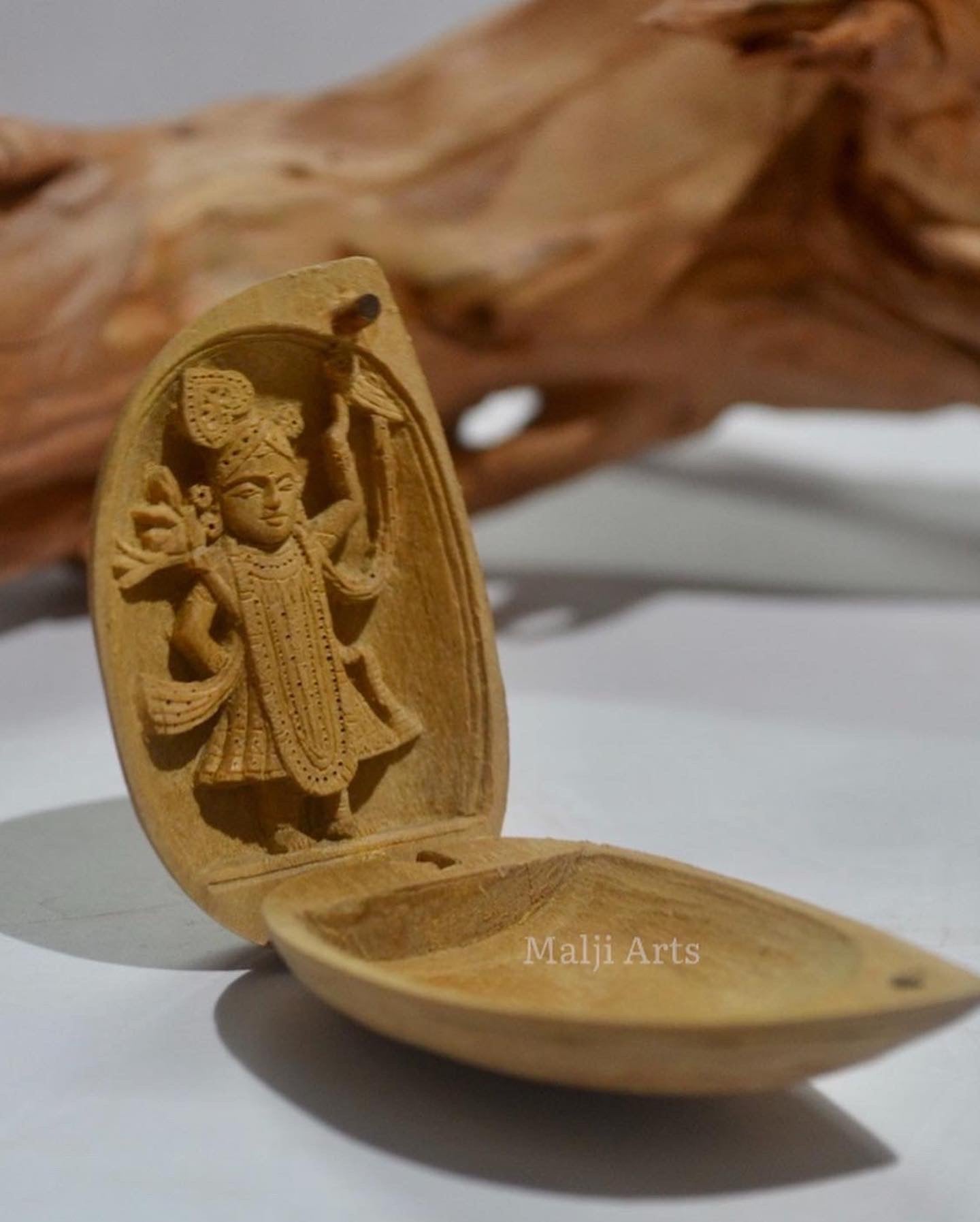 Sandalwood Miniature Shri Nath Ji in Almond - Malji Arts