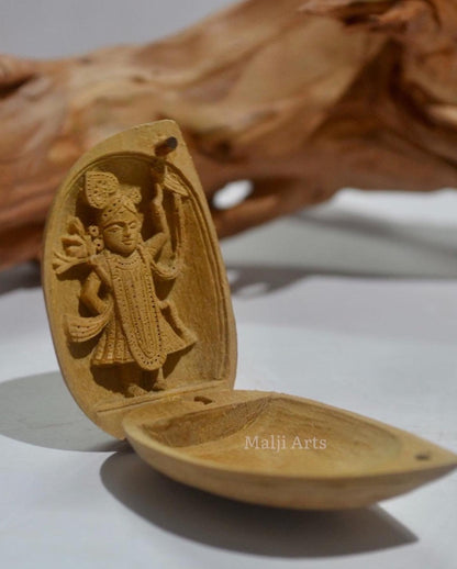 Sandalwood Miniature Shri Nath Ji in Almond - Malji Arts