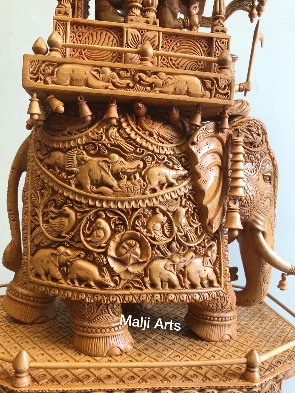 Big Size Wooden Fine Carved Ambabari Royal Safari - Malji Arts