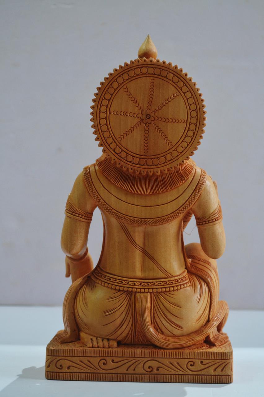 Special Fine Carved Wooden Sitting Lord Hanuman Statue - Malji Arts