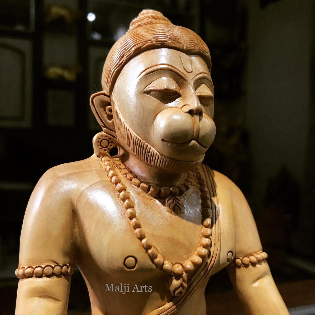 Wooden Lord Hanumana Meditation Statue - Malji Arts
