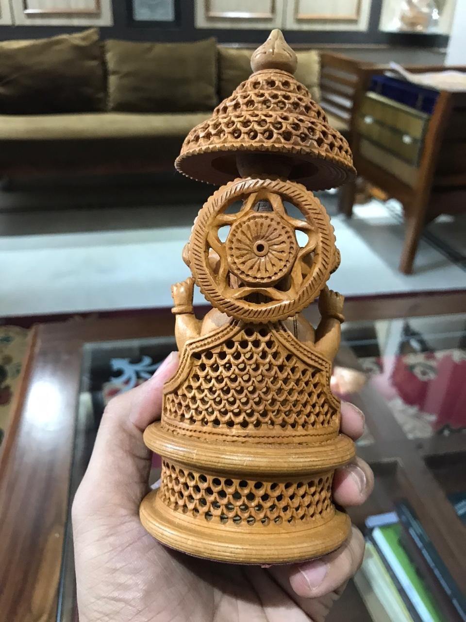 Wooden Round Jali Ganesha Fine Hand Carved Statue - Malji Arts