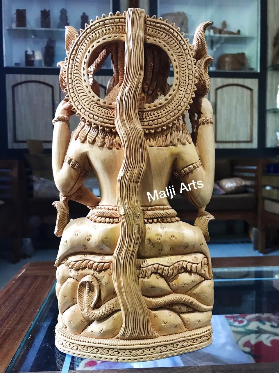 Wooden Shiva Sitting Hand Carved Statue - Malji Arts