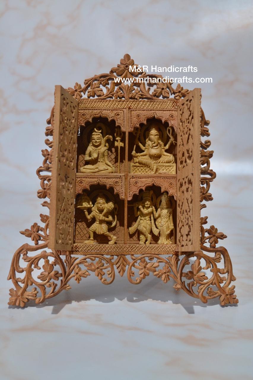 Sandalwood Fine Carved Frame or Hindu God Temple - Malji Arts