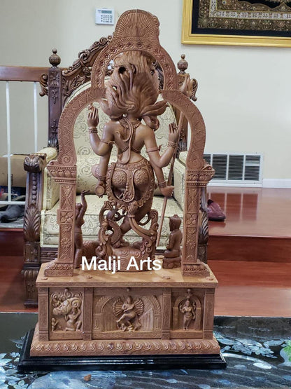 Sandalwood Carved Dancing Shiva Statue - Malji Arts