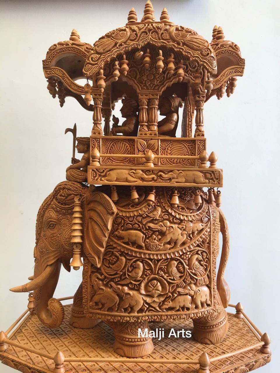 Big Size Wooden Fine Carved Ambabari Royal Safari - Malji Arts