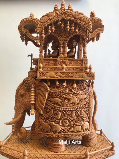 Big Size Wooden Fine Carved Ambabari Royal Safari - Malji Arts