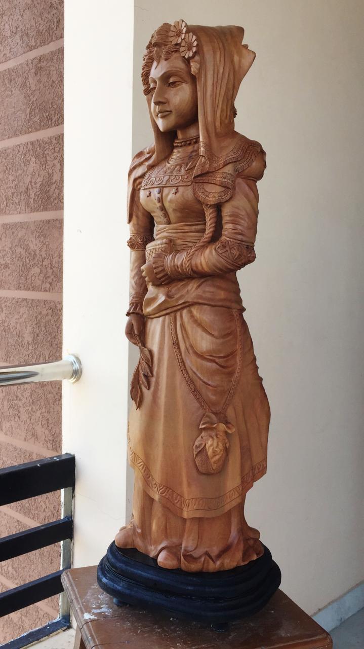 The Sandalwood Carved Double Statue of Mephistopheles & Margaretta - Malji Arts