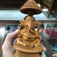 Wooden Round Jali Ganesha Fine Hand Carved Statue - Malji Arts