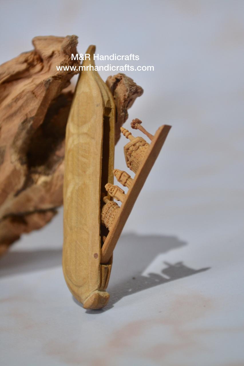 Sandalwood Miniature Carved Peapod Bean Features The Makkah Madina Inside - Malji Arts