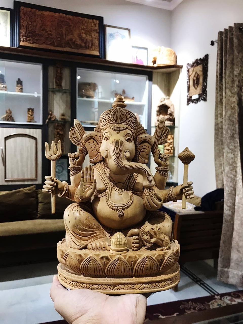 6 Hands Ganesha Sitting Fine Carved Statue - Malji Arts