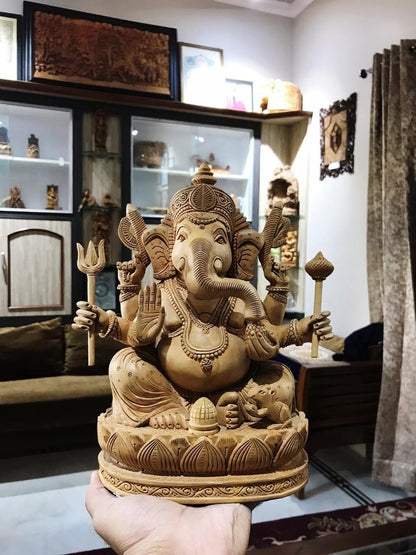 6 Hands Ganesha Sitting Fine Carved Statue - Malji Arts