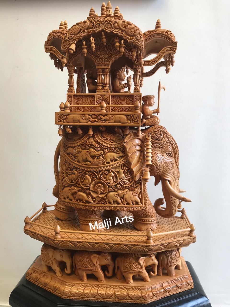 Big Size Wooden Fine Carved Ambabari Royal Safari - Malji Arts