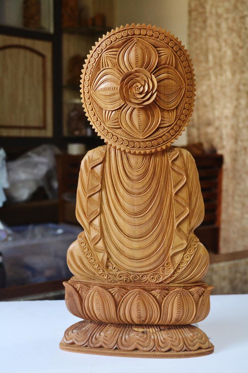 Large Sandalwood Fine Hand Carved Buddha Sitting Statue - Malji Arts