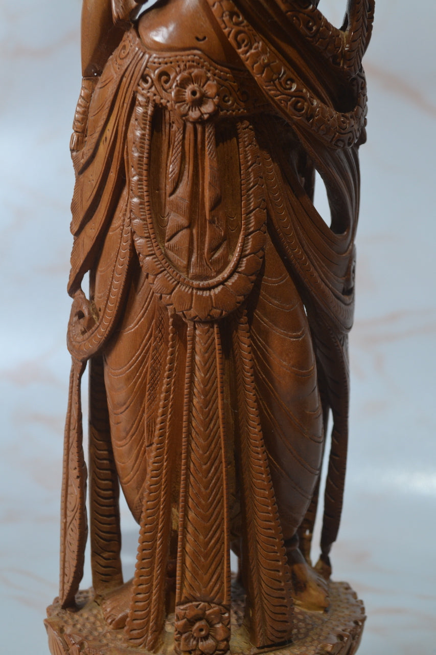 Sandalwood Hand Carved Indian Lord Krishna Statue - Malji Arts