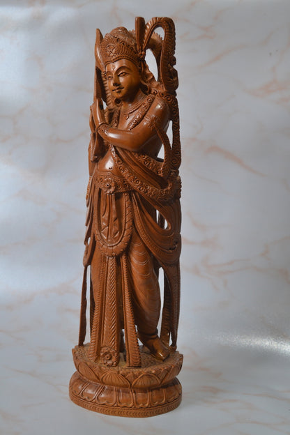 Sandalwood Hand Carved Indian Lord Krishna Statue - Malji Arts