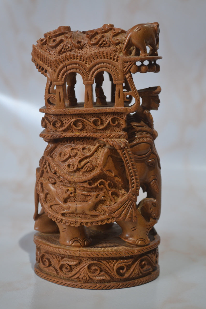 Sandalwood fine Carved Indian Royal Safari Elephant - Malji Arts