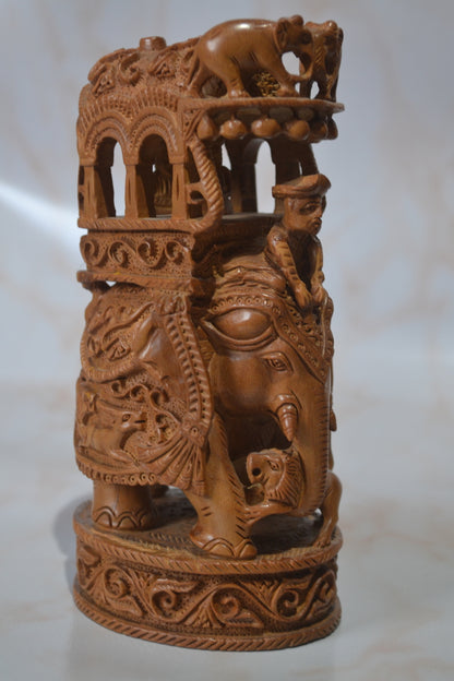 Sandalwood fine Carved Indian Royal Safari Elephant - Malji Arts