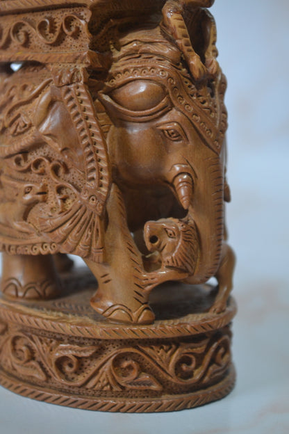 Sandalwood fine Carved Indian Royal Safari Elephant - Malji Arts