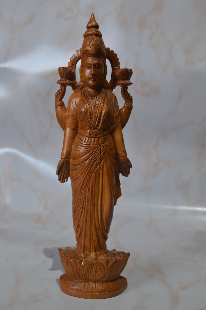 Sandalwood Vintage Hindu Goddess Laxmi Statue Collection - Malji Arts