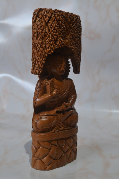 Sandalwood Carved Buddha Sitting under Tree Statue - Malji Arts