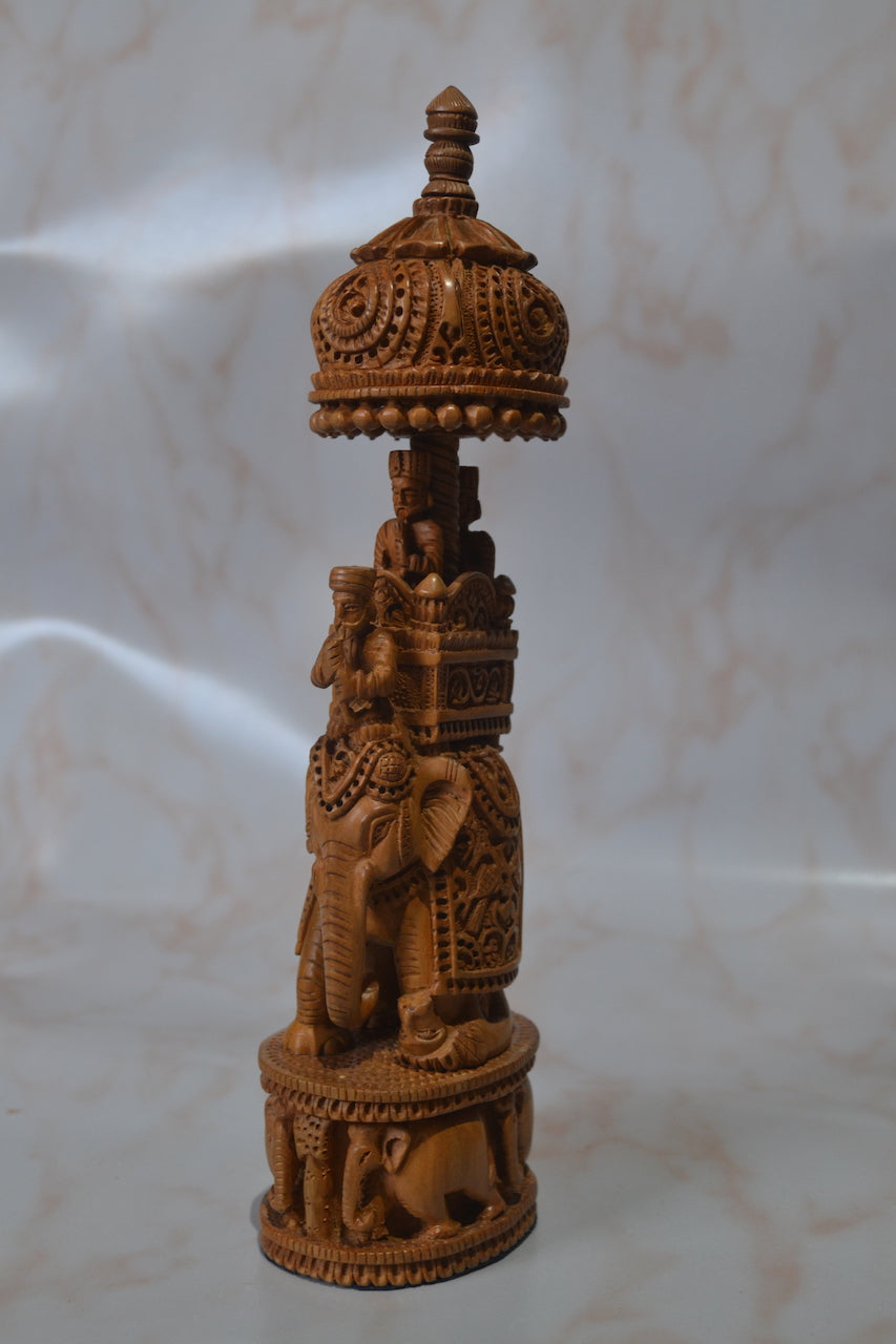 Sandalwood Detailed Carved Royal Elephant King Safari Statue - Malji Arts