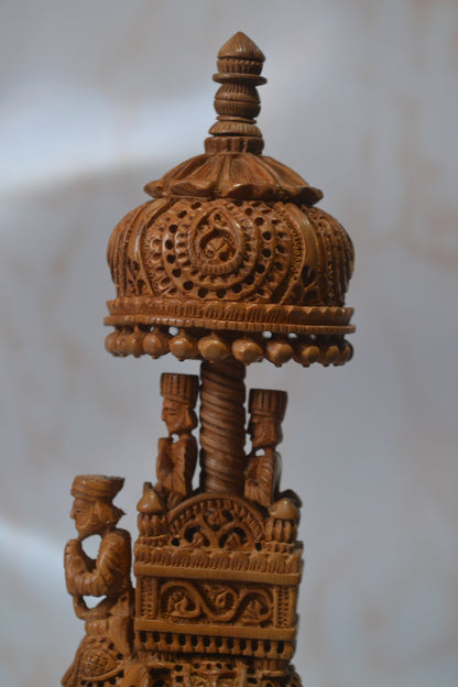 Sandalwood Detailed Carved Royal Elephant King Safari Statue - Malji Arts