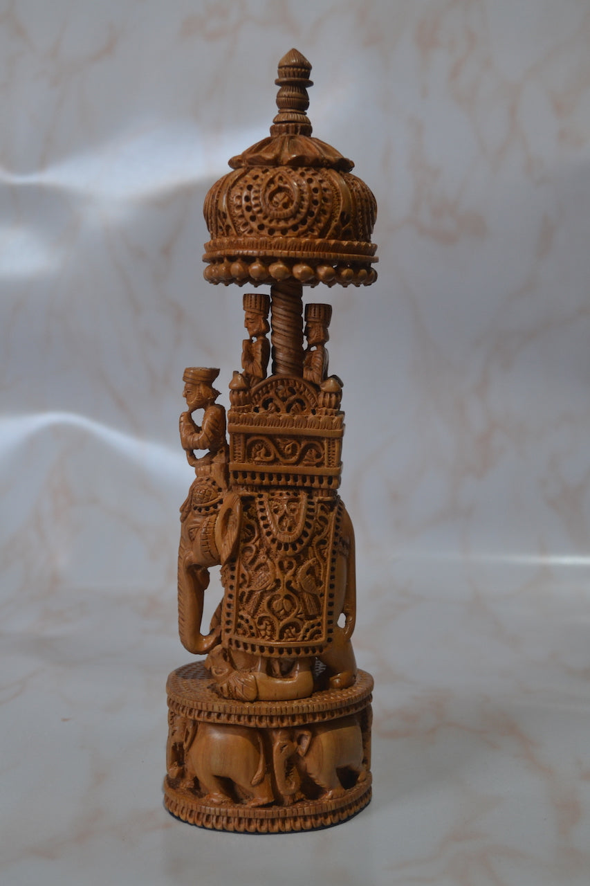 Sandalwood Detailed Carved Royal Elephant King Safari Statue - Malji Arts