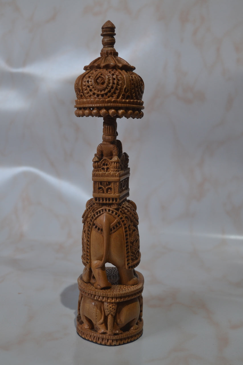 Sandalwood Detailed Carved Royal Elephant King Safari Statue - Malji Arts