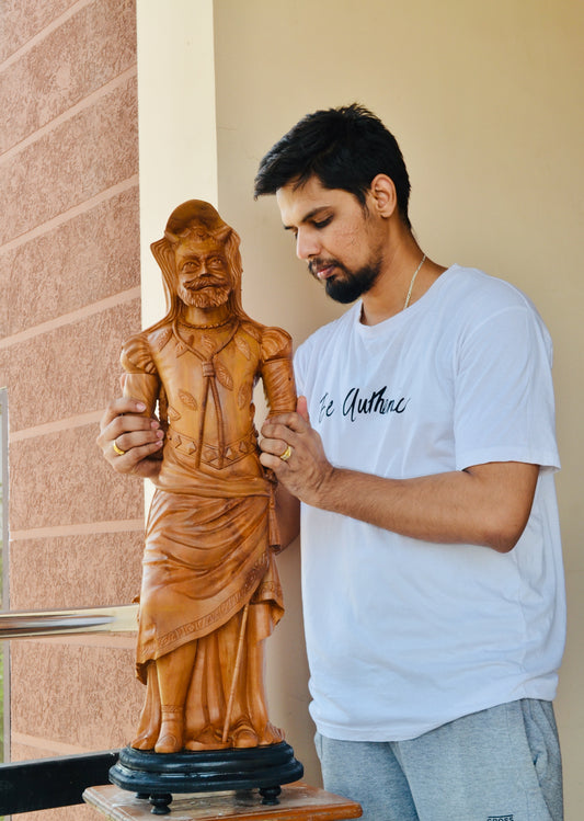 The Sandalwood Carved Double Statue of Mephistopheles & Margaretta - Malji Arts