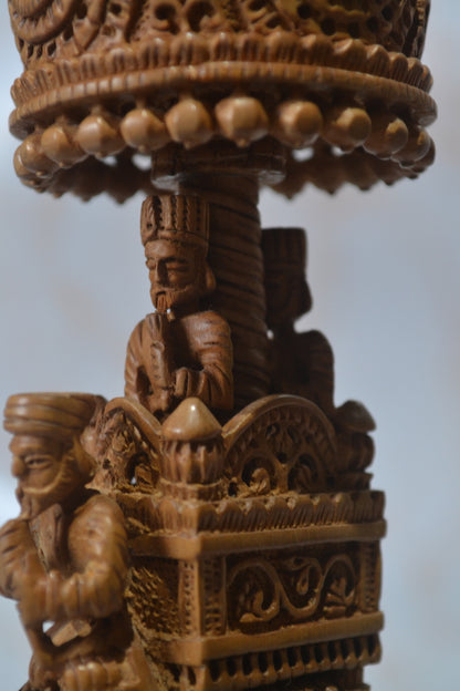 Sandalwood Detailed Carved Royal Elephant King Safari Statue - Malji Arts