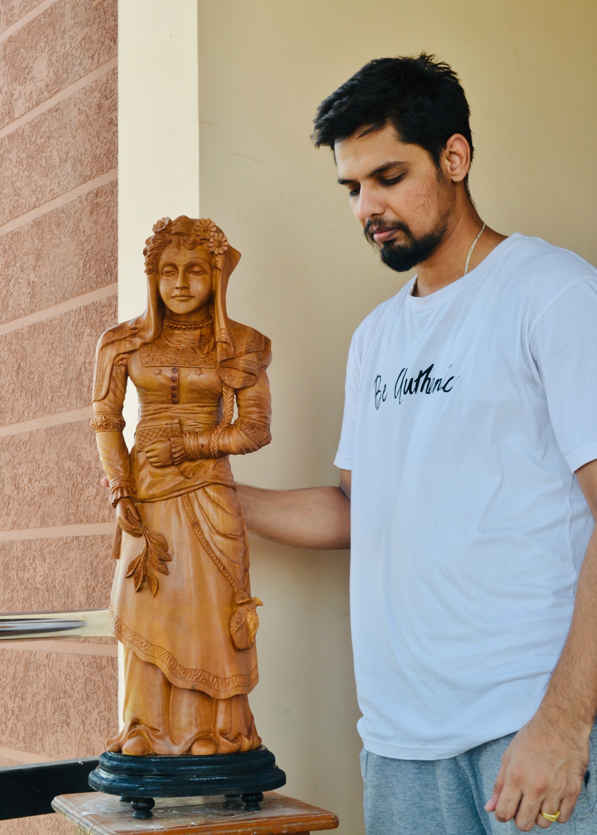The Sandalwood Carved Double Statue of Mephistopheles & Margaretta - Malji Arts