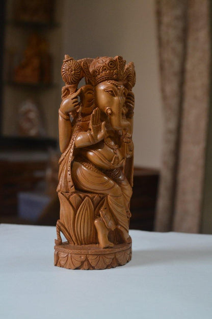 Sandalwood Decorative Ganesha Idol Fine Hand Carved Statue - Malji Arts