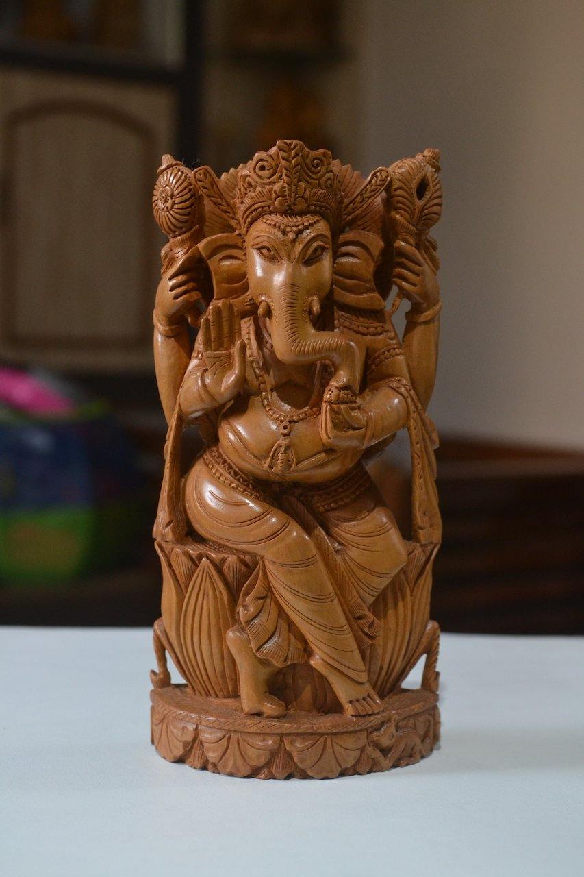 Sandalwood Decorative Ganesha Idol Fine Hand Carved Statue - Malji Arts