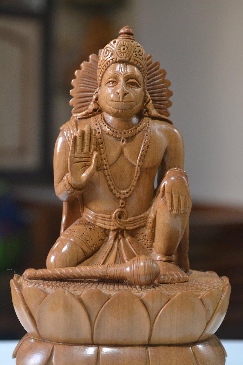 Sandalwood Unique Lord Hanuman Statue On Lotus - Malji Arts