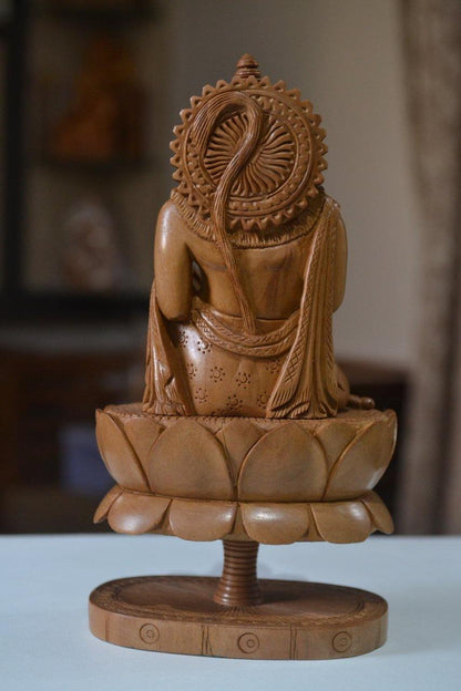 Sandalwood Unique Lord Hanuman Statue On Lotus - Malji Arts