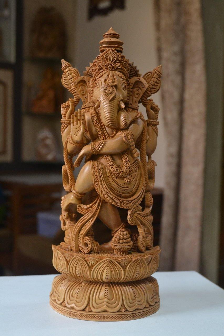 Sandalwood Dancing Ganesha Decorative Statue - Malji Arts