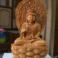 1 ft Beautifully Carved Wooden Jali Buddha Sitting Statue - Malji Arts