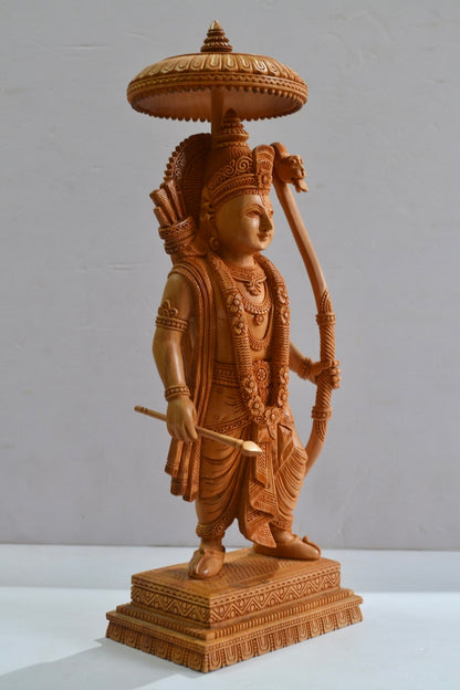 Wooden Standing Ayodhya Temple Rama Statue - Malji Arts