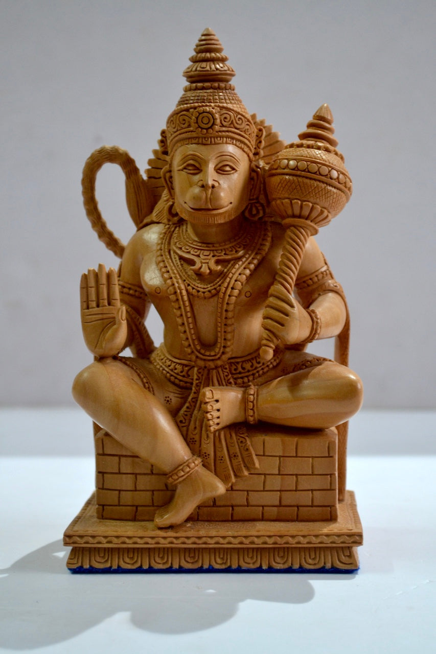 Special Fine Hand Carved Wooden Lord Hanuman Statue - Malji Arts