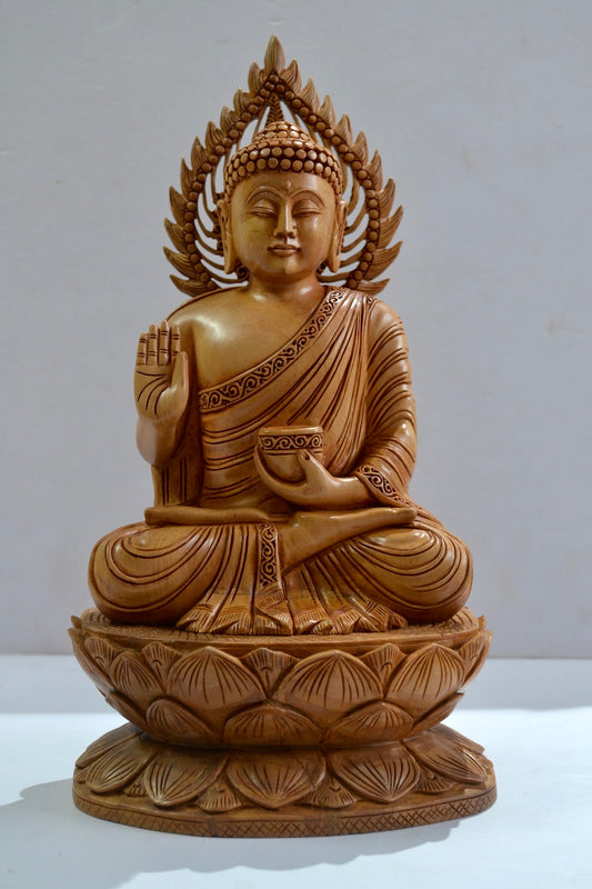 Wooden Hand Carved Meditation Buddha Statue - Malji Arts