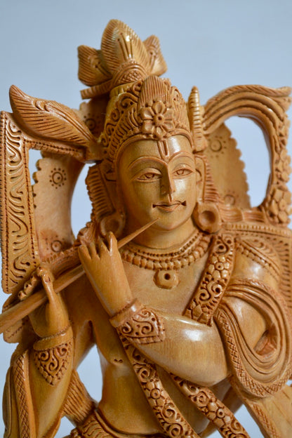 Authentic Aged Mysore Sandalwood Beautiful Krishna Sitting Statue - Malji Arts